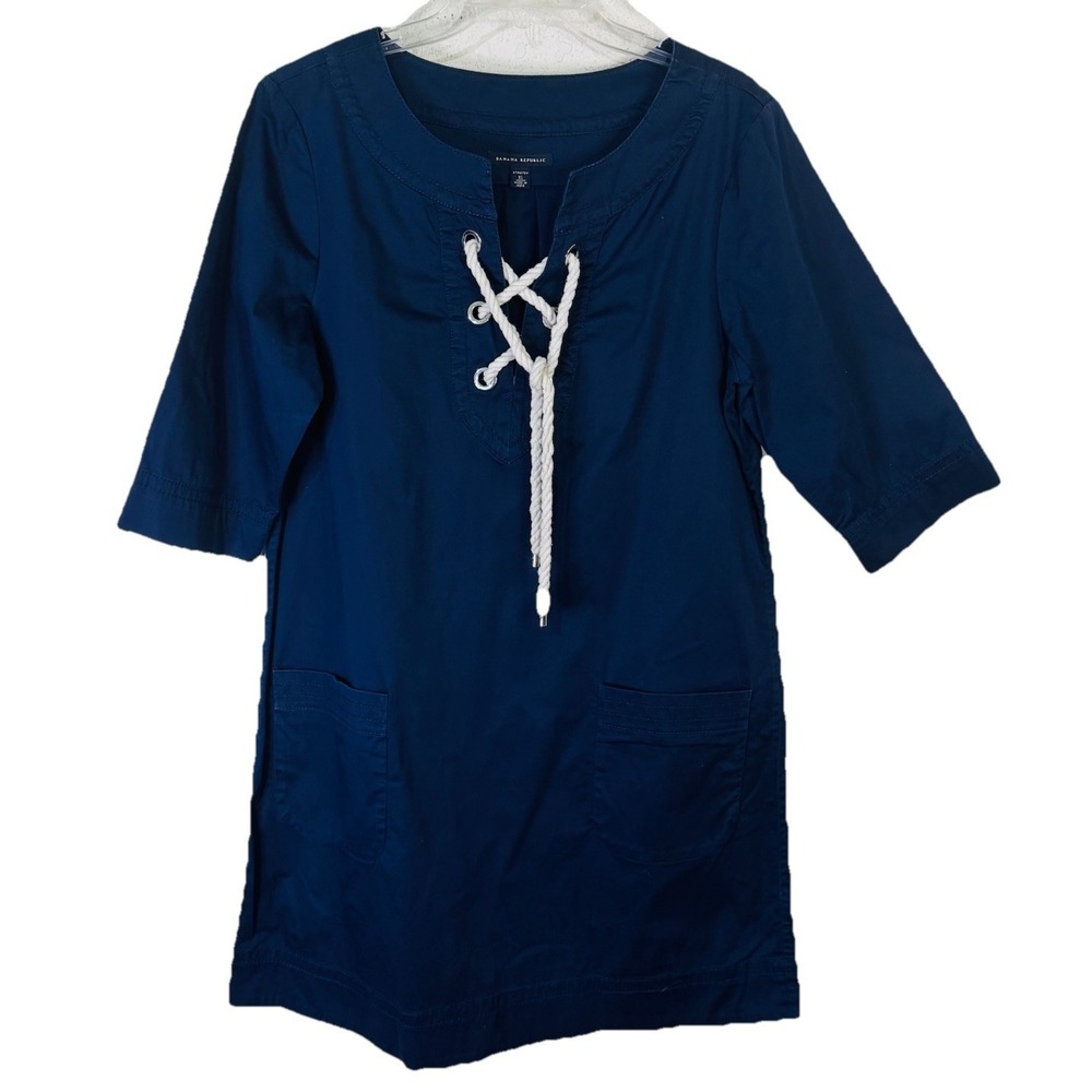Banana Republic Woman Dress XL Navy blue Rope Lace up Shift‎ Nautical Pockets